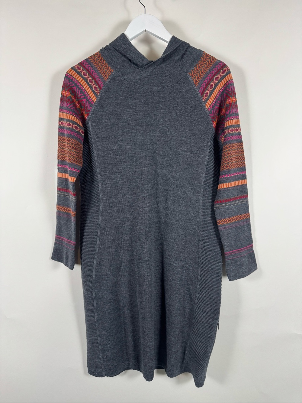 Krimson Klover M Merino Wool Hooded Sweater Dress Fair Isle Ski Boho Outdoor